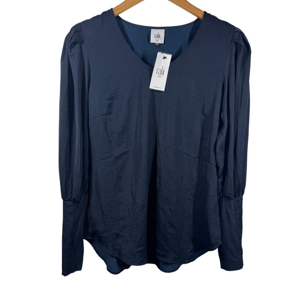 CAbi Top Women Size XS NWT Timeless Blue Blouse Pleated Shoulder Career Modest